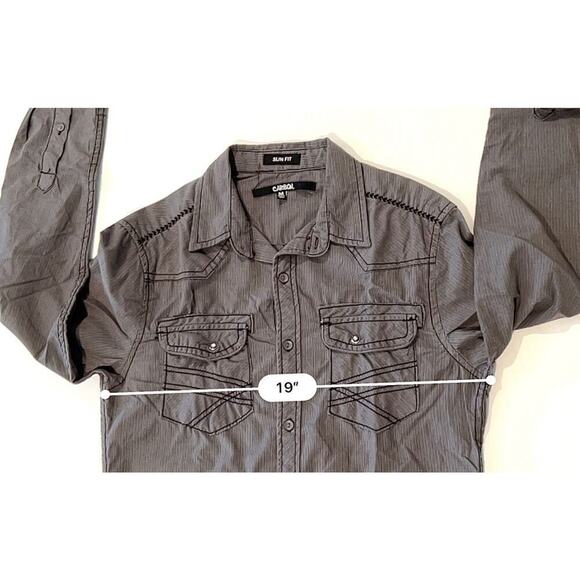Carbon Slim Fit Western Snap Pockets Charcoal Gray Tab Sleeve Shirt MEDIUM Gray - Picture 5 of 11